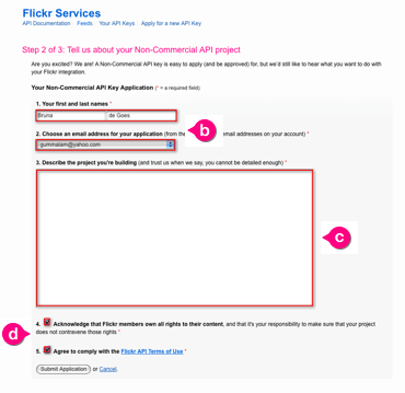 Apply for your API Key screen on Flickr