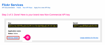 API Key screen on Flickr