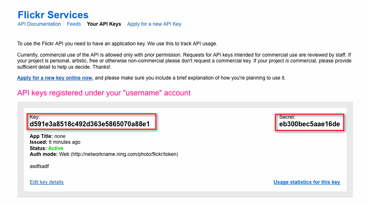 API Key information screen on Flickr