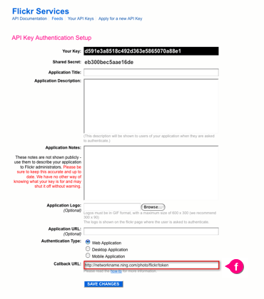 API Key Authentication Setup screen on Flickr